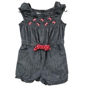 Gymboree Ladybug Polka Dot Denim Romper Jumper Girls Size 18-24 Months